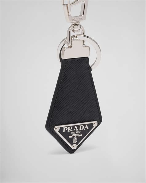 prada keyrings|Black Saffiano Leather And Metal Keychain .